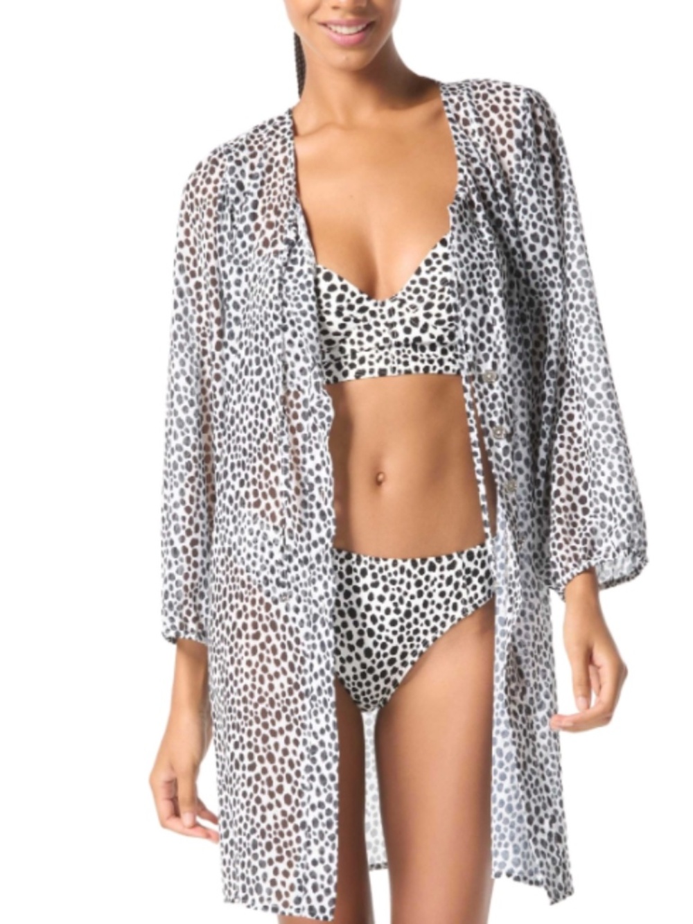 Michael Michael Kors Women's Chiffon Button-Front Cover-up White/Black L 9419